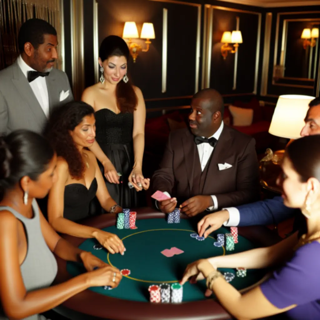 Gracze przy stole pokerowym w trakcie rozgrywki w Kravo Lounge