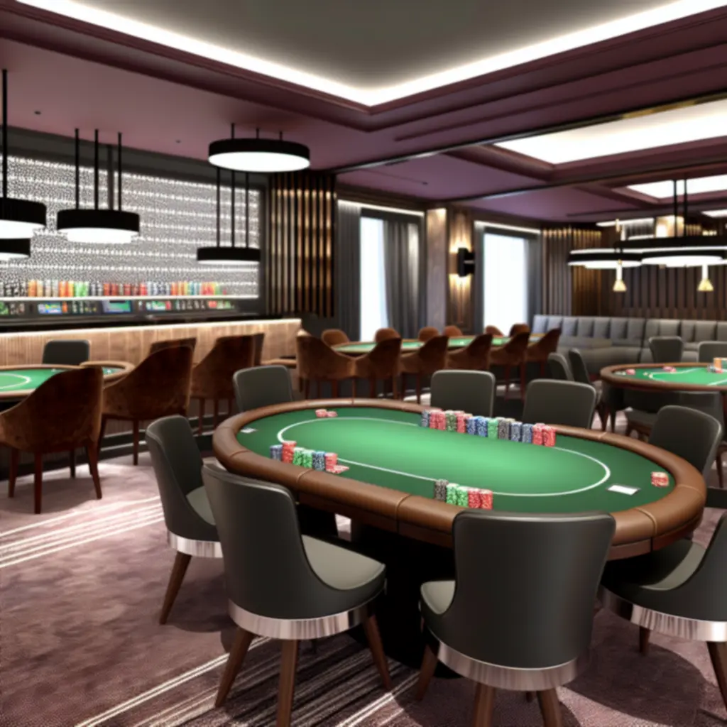 Profesjonalnie przygotowana strefa pokerowa z kilkoma stołami w Kravo Lounge